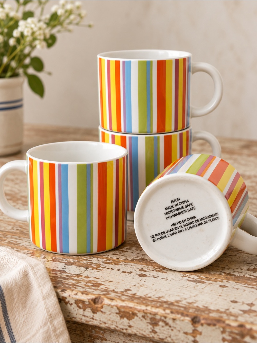 Nostalgic Avon, Rainbow, stripes, retro, ceramic Coffee